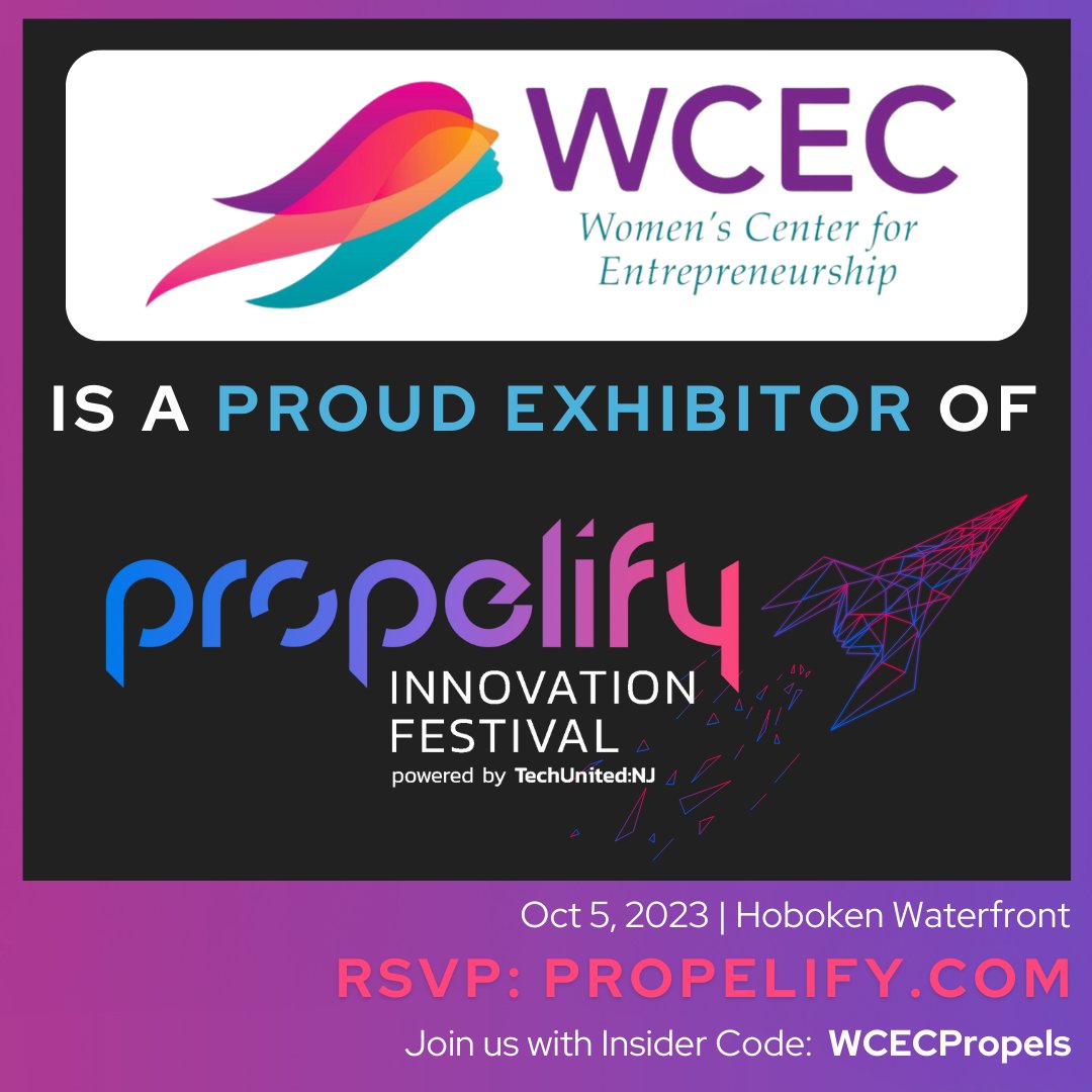 WCEC is a proud exhibitor at the @Propelify Innovation Festival on 10/5! Drop by our booth in #Hoboken to connect, gain insights, and wrap up the day w/ happy hour.

⭐️Use the code: WCECPropels for a complimentary ticket propelify.com

#letsPropel #wcecnj #TechUnitedNJ