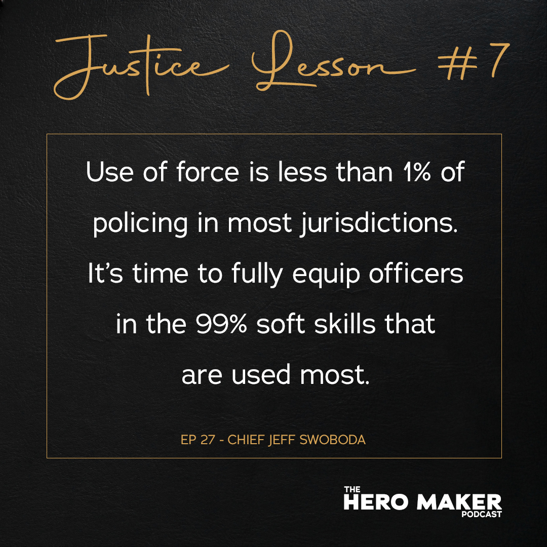 TheHeroMakerPod's tweet photo. Justice Lesson 7: Use of force is less than 1% of policing in most jurisdictions. It’s time to fully equip officers in the 99% soft skills that are used most.

EP 27 - Chief Swoboda of @fcpolice 

Listen to the interview from Season 2 at  https://t.co/ooym36ohw4 https://t.co/ypEtv6UJOk
