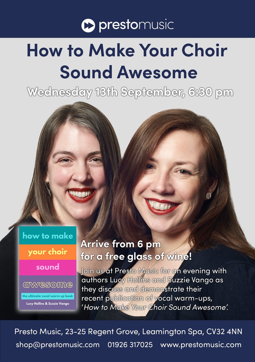 how to make your choir sound awesome (@suzzieandlucy) on Twitter photo This is TOMORROW! Don’t forget to get your tickets to join us and find out how to make your choir sound AWESOME!! <a href="/banksmusic/">Banks Music</a> @suzzievan <a href="/lucyaehollins/">Lucy Hollins</a> <a href="/PrestoMusicCom/">Presto Music</a> This is TOMORROW! Don’t forget to get your tickets to join us and find out how to make your choir sound AWESOME!! <a href="/banksmusic/">Banks Music</a> @suzzievan <a href="/lucyaehollins/">Lucy Hollins</a> <a href="/PrestoMusicCom/">Presto Music</a>