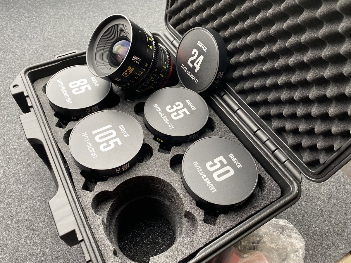 After this last video I’ve decided to sell my set of Meike full frame cinema lens set. $4000 or trade for an FX3. 
Comes with original boxes, shims, case and accessories. Includes the 24, 35, 50, 85 and 105 all EF Mount at T2.1.