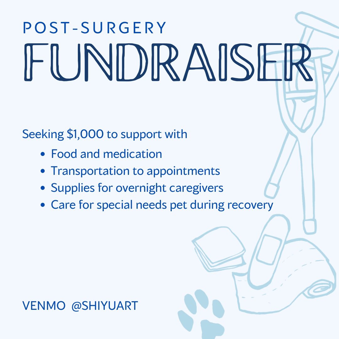 Hey, my friend got hit by a car and needs ACL surgery! She won’t be able to work regularly while she recovers. She’s a woman of color artist who’s done a lot with her local mutual aid, and any support for her and her cat would be much appreciated. Her v*nmo: shiyuart