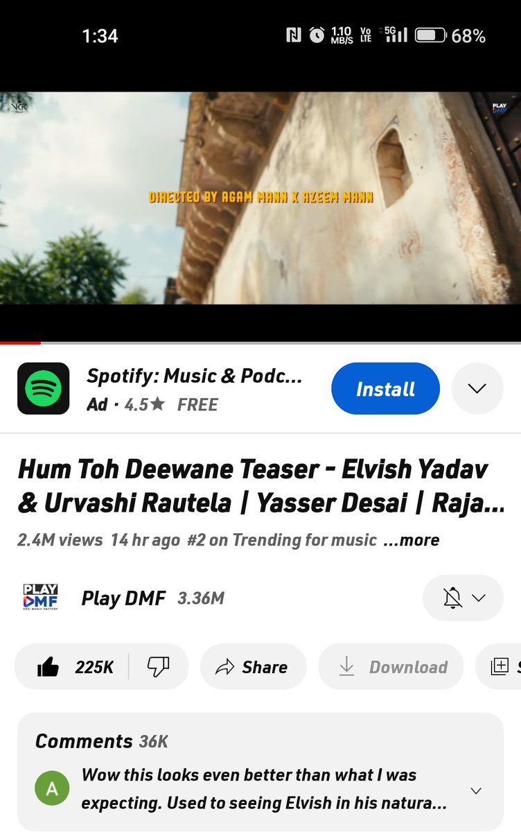 Shrawasingh1's tweet photo. #ElvishYadav Teaser is Trending at no.2 with Almost 2.4M Views With 225K likes &amp; 36K❤️Comments !!
 #ElvishArmy 
#trending2 https://t.co/KvvhjnwGvl
