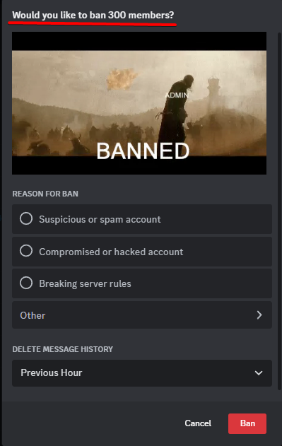 DiscordBetasES's tweet photo. Discord agregara una opción de baneo masivo, en la cual podrás seleccionar a múltiples miembros para poder banear a todos con un solo clic. Por mientras en la fase de desarrollo parece no haber un limite de usuarios, así que recomendamos configurar bien los permisos de sus roles. https://t.co/UlJAqWhBFz