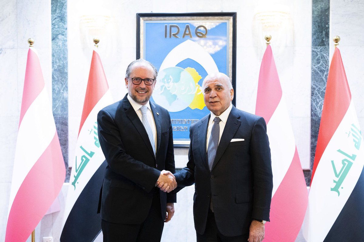 JegirKH's tweet photo. A historic moment! The Austrian Embassy in Baghdad is officially opened @MFA_Austria with Dr. @a_schallenberg, The Austrian Minister for European and International Affairs being in Baghdad with Dr. @Fuad_Hussein1, @Iraqimofa
#CAIraq #FANof #EFA23 #BoldEurope https://t.co/ycs1hQKlPb