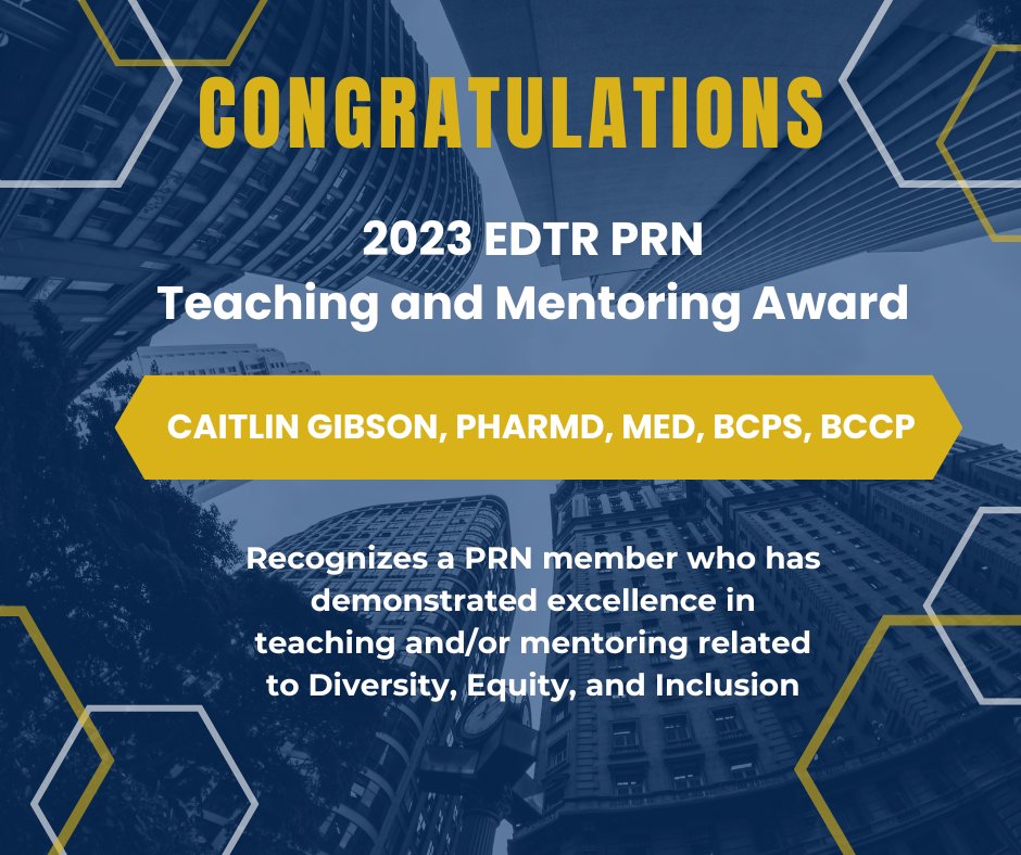 Congrats to Dr. Caitlin Gibson, winner of the 2023 EDTR PRN Teaching and Mentoring Award. They will be recognized at the EDTR PRN Business Meeting at the Annual Meeting in Dallas this November.