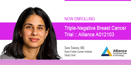 For #TrialTuesday, .@stolaney1 @DanaFarber leads @ALLIANCE_org A012103 to compare the effect of pembrolizumab to observation in pts w/triple-negative #breastcancer who had a pathologic complete response after chemotherapy + pembrolizumab. Visit bit.ly/Alliance-A0121… #NCI #NCTN