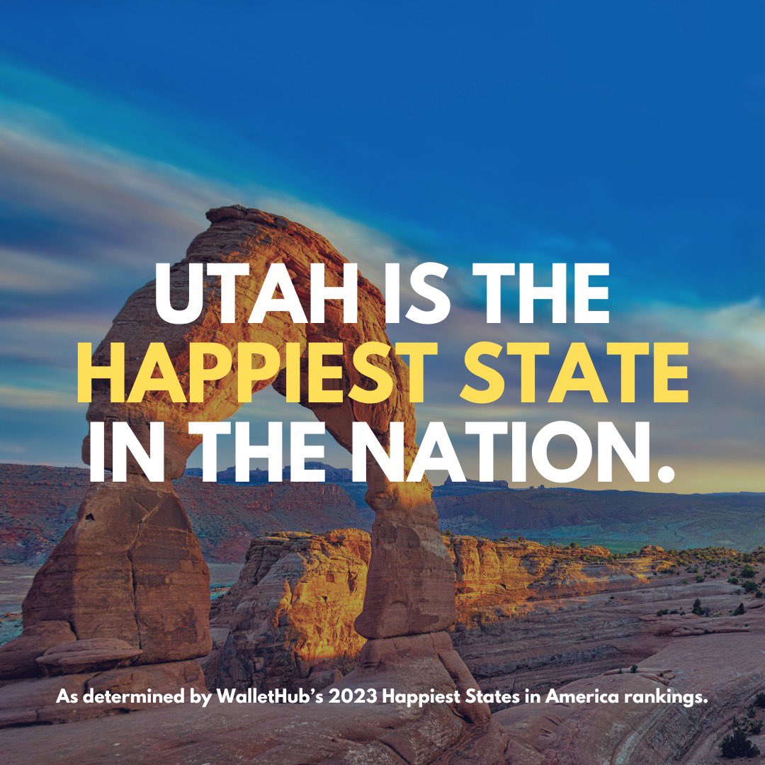 We know Utah has the #1 economy in the nation, but we are now officially ranked the happiest state in the nation according to WalletHub! Read the full report at wallethub.com/edu/happiest-s…