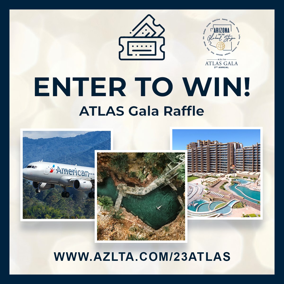 Arizona Lodging & Tourism Association (@_azlta_) on Twitter photo 🎉 Big news alert! 🎟️'s for the ATLAS Gala Raffle are officially up for grabs, starting at just $25! 🌟 You could be the🍀winner of fantastic prizes, like a 2-night escape <a href="/CastleHotSpring/">Castle Hot Springs</a> or <a href="/Las_Palomas/">Las Palomas</a> in Rocky Point, among other incredible goodies!
azlta.com/23atlas/gala-r… 🎉 Big news alert! 🎟️'s for the ATLAS Gala Raffle are officially up for grabs, starting at just $25! 🌟 You could be the🍀winner of fantastic prizes, like a 2-night escape <a href="/CastleHotSpring/">Castle Hot Springs</a> or <a href="/Las_Palomas/">Las Palomas</a> in Rocky Point, among other incredible goodies!
azlta.com/23atlas/gala-r…