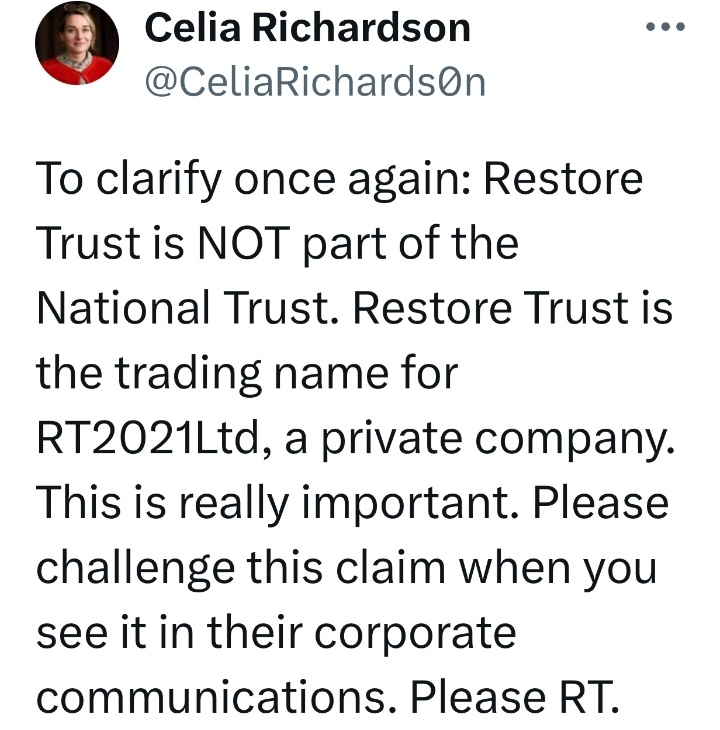 Restore Trust isn't part of the @nationaltrust. In 2021 it had 6,100 current or former NT members - 0.1% of NT's members. RT endorsed Stephen Green, leader of anti-gay Christian fundamentalist lobby group Christian Voice, which has claimed abortion is comparable to the Holocaust.