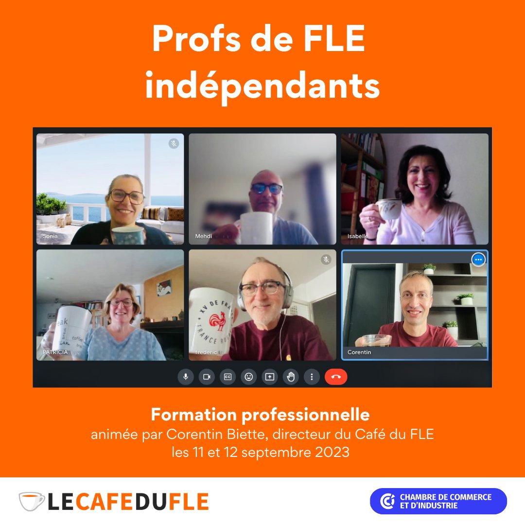 lecafedufle's tweet photo. Ce lundi et ce mardi, j'ai eu le plaisir d'animer une formation en ligne de deux jours pour les profs de FLE indépendants ☕👩🏫
Recevoir les infos : https://t.co/U2osu1Z0qP
#profsdefle #formation #éligibleCPF https://t.co/gOx7Mexytq