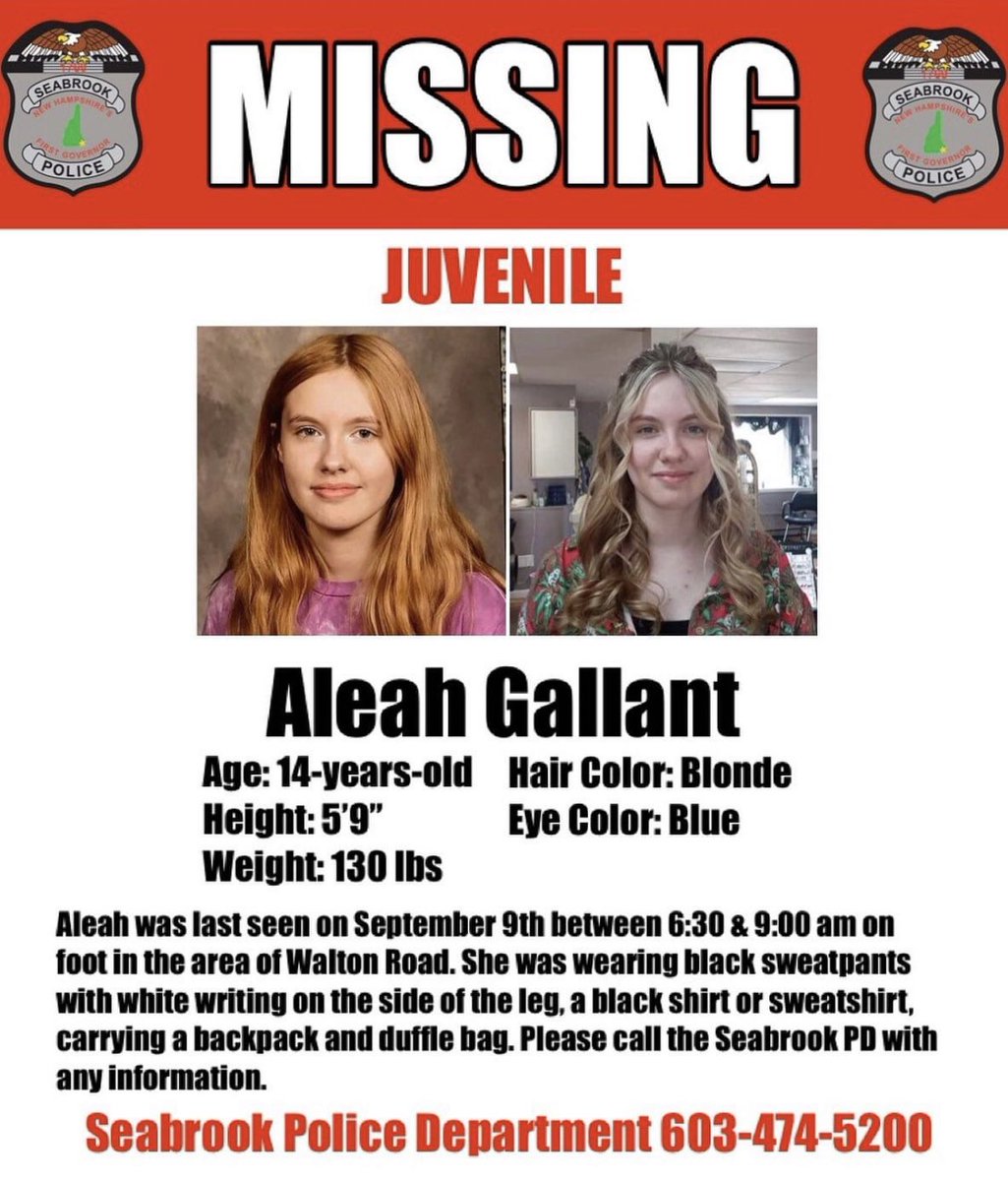 PLEASE SHARE SHARE SHARE!! #aleahgallant #missing #MissingPerson #missingchild #missingteen #missingpersons #newhampshire #USA #trending #share #retweet #MissingChildAlert #BOLO #missingkids