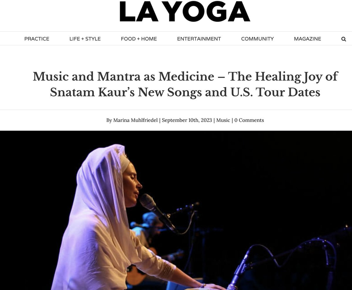 Snatam Kaur in LA YOGA 'Music and Mantra as Medicine – The Healing Joy of Snatam Kaur’s New Songs and U.S. Tour Dates' @LAYOGAMAGAZINE @snatamk @bewhymusic1 #music #yoga #tour #musicians #yogamusic layoga.com/entertainment/…