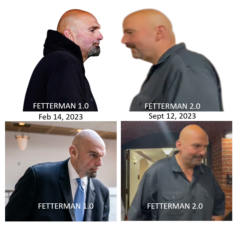 There's a new video out today with MIA #JohnFetterman.  I believe the switch out to a mustache and no goatee was done to assist with the swap out to v2.0 - and I guess we're not supposed to notice that these aren't the same person.