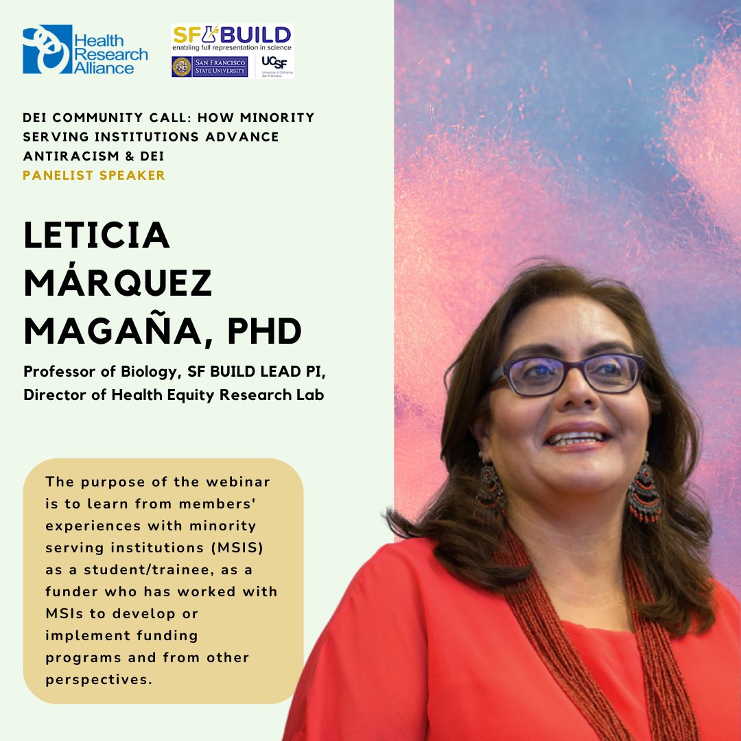Our very own LEAD PI Dr. Leticia Márquez Magaña will be a panelist speaker at the DEI Community Call Webinar on September 14th. 

For more information on the webinar, please visit the link in our bio.