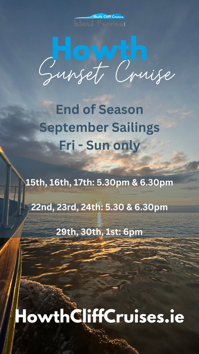 Only 9 more dates for our Sunset Cruises before they wind down for the 2023 season! Book online at howthcliffcruises.ie