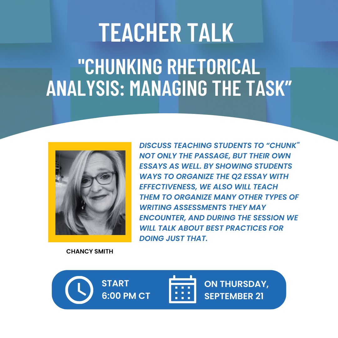 📢 Join us for "Teacher Talk: Chunking RA - Managing the Rhetorical Analysis Task" 📚🤓

🗓️ Date: Thursday, 9/21 ⏰ Time: 6PM Central Time 🌐 RSVP here: appliedpractice.com/event/teacher-…

Don't miss out on this valuable opportunity with <a href="/smithAPenglish/">♡Ms Smith♡</a>.🎉  #RhetoricalAnalysis #TeacherTalk