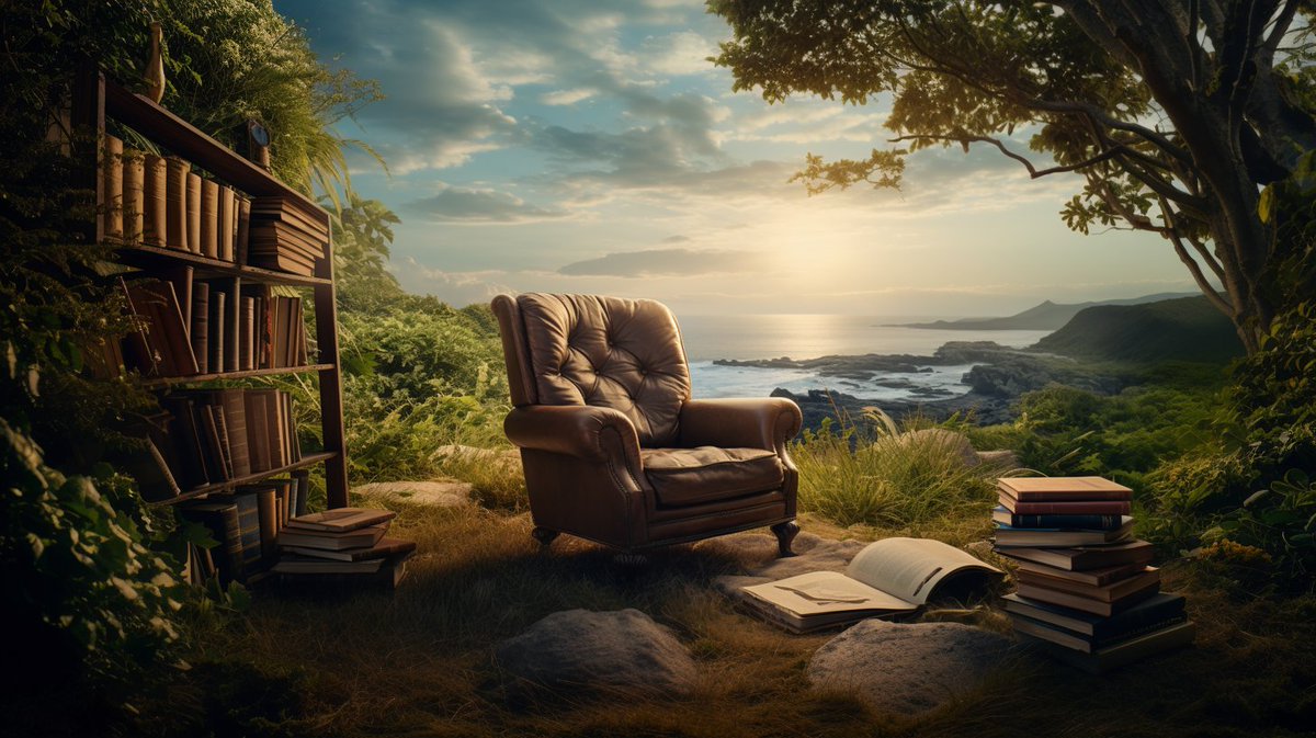 Jugando con #midjourney me he dibujado un sitio chulo para sentarme a leer