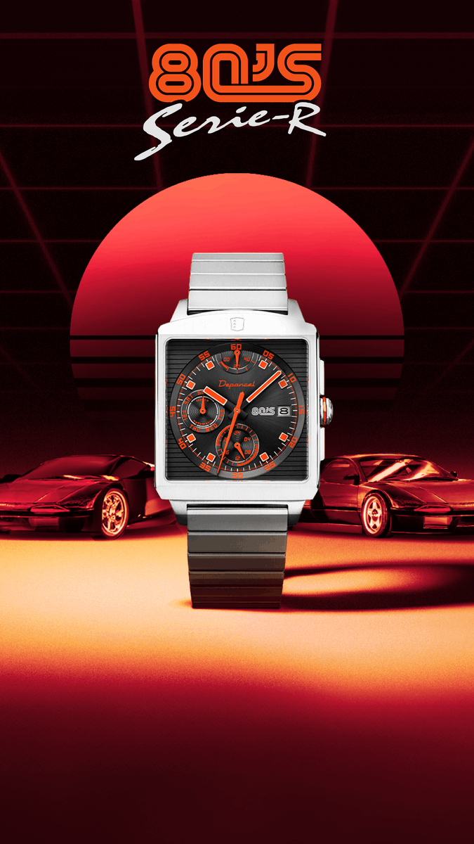Retromotive1's tweet photo. 🚗 Take a ride back to the era of power suits and neon lights with the R-Series 80s watch by @depancel It's a square-edged, orange-dialed tribute to the 80s automotive rebellion. Buckle up! 🏁 #80sStyle #TimeTravel #WatchLovers https://t.co/7eSwdVwb25