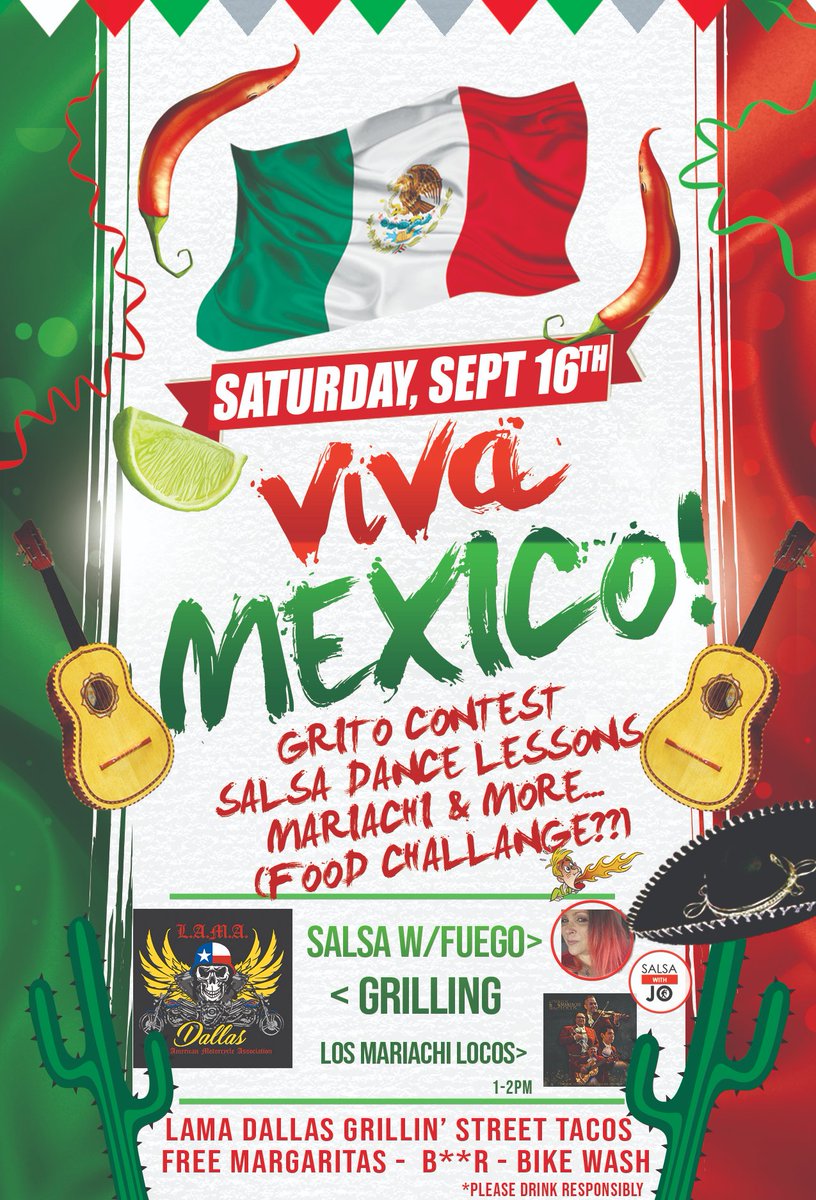 AEHD_KickAss's tweet photo. Don't forget! This Weekend is The Mexican Independence Day With LAMA Dallas Event! We have so much planned... Who can do the best Grito? Be here to find out! Who doesn't like a food challenge, what will it be?? You will have to be here to see!
#LamaDallas #MexicanIndependenceDay https://t.co/6gp4fampFg