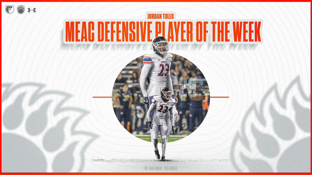 MorganStBears's tweet photo. 🐻🏈Jordan Toles named MEAC Defensive Player of the Week; Punter Shane Messenger earns MEAC Rookie of the Week
📋https://t.co/0twQzRbZKW
@MEACSports | @UnderArmour
#GoBears🔷🔶 https://t.co/uweFbQzvUw