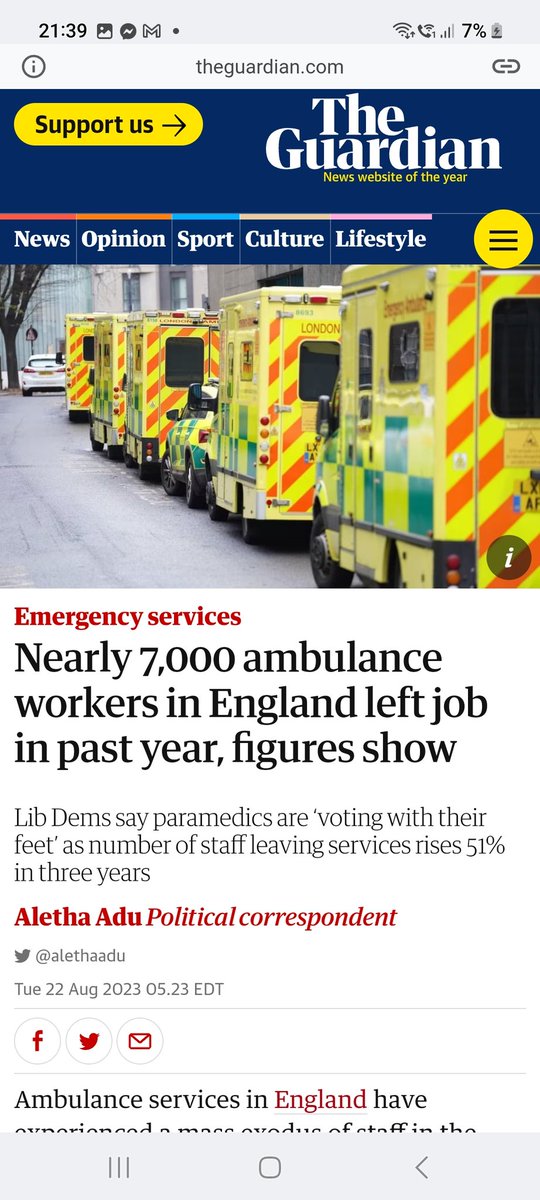 steffd62's tweet photo. What about the staff to drive them
7,000 have left in a year.
Ambulance services in England have experienced a mass exodus of staff in the past year with nearly 7,000 leaving their jobs, figures have revealed.

The number of emergency service crew leavers has risen sharply compared with 2019 levels, prompting concern for patient safety during the next NHS winter crisis.

The government has been called on to launch an urgent recruitment drive before winter to cover the 2,954 vacancies across all ambulance services in England.