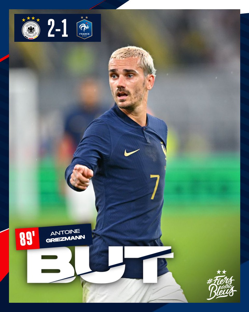 equipedefrance's tweet photo. Pénalty convertit par @AntoGriezmann ! 🙌

🇩🇪2-1🇫🇷 | #ALLFRA | #FiersdetreBleus https://t.co/SZLeWrEe3H