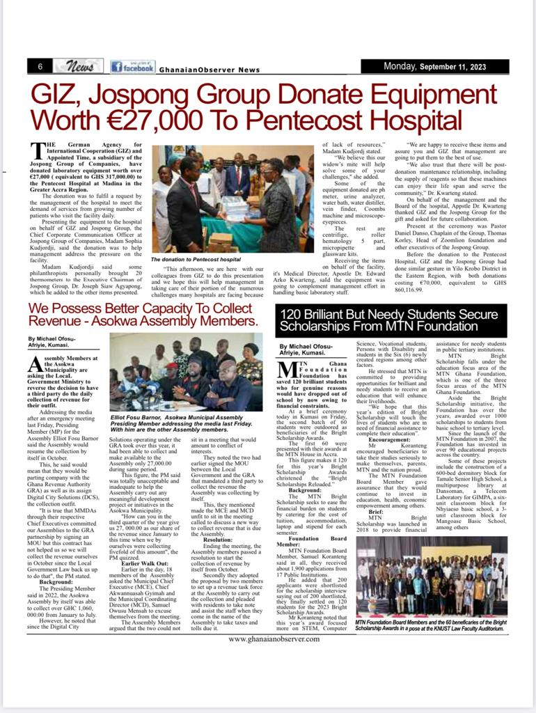 When the opportunity presents itself, we certainly do it well. One of such opportunities for the <a href="/thejospongroup/">Jospong Group of Companies</a> is to give back to society.
<a href="/giz_gmbh/">GIZ</a>