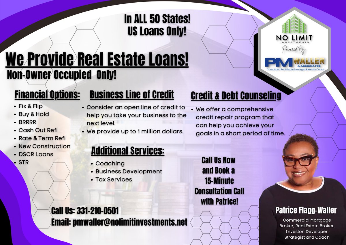 Ready to take the next step in your real estate journey? Our team specializes in real estate loans and we are here to help you every step of the way. Contact us today 

#nolimitinvestments #reifinance #reideals #loans #reifunds #realestate #financingoptions #financialservices