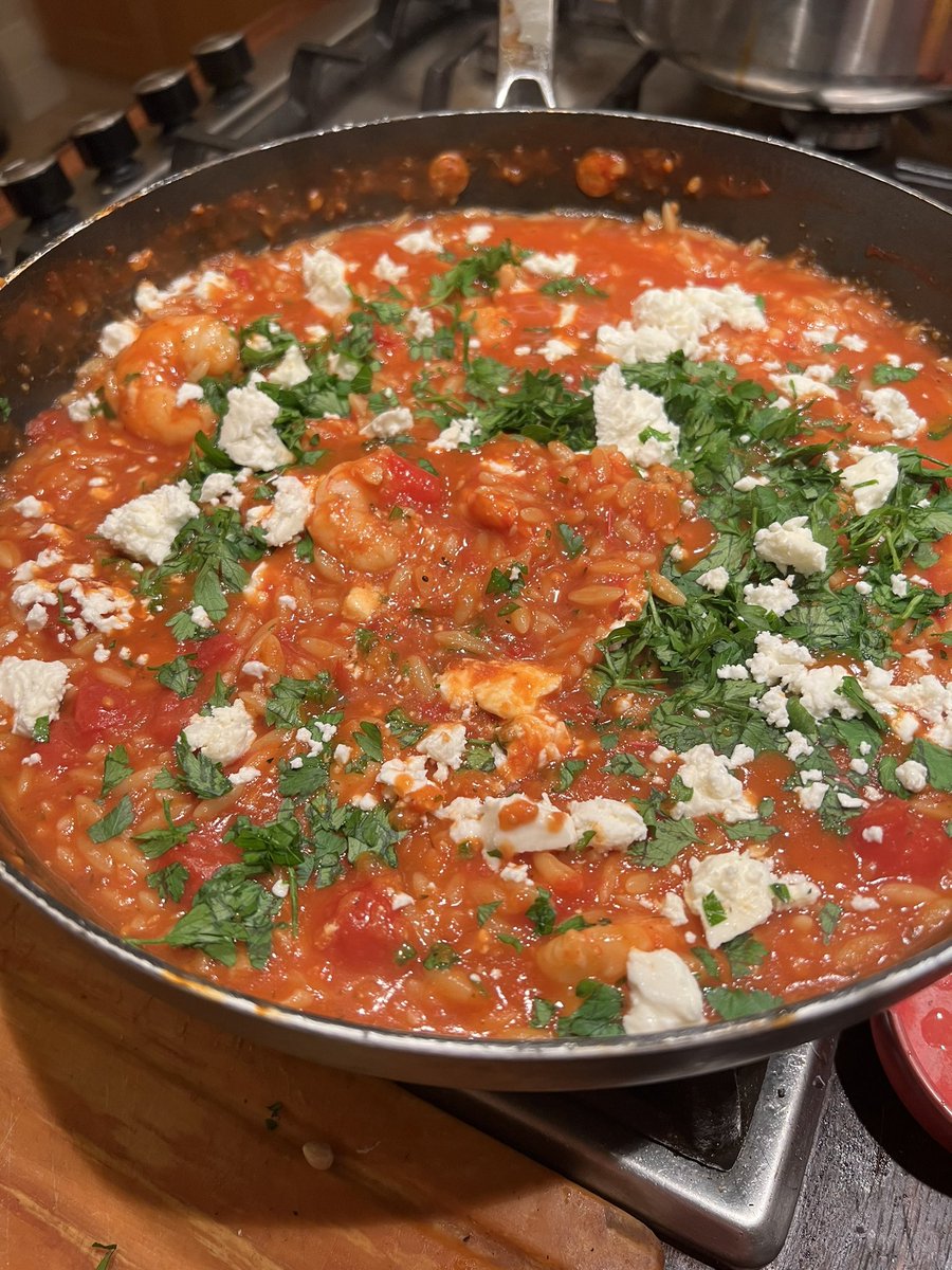 Laffingnomi's tweet photo. @bbcgoodfood loved the Prawn orzo saganaki-style, it went down a treat and will definitely be making it again, store cupboard ingredients and prawns from the freezer https://t.co/C626iMegQo