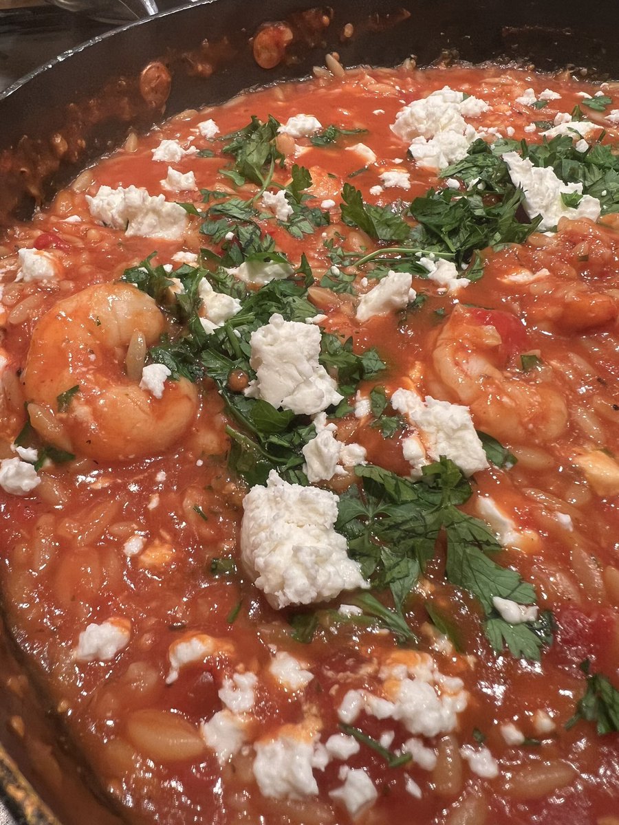 Laffingnomi's tweet photo. @bbcgoodfood loved the Prawn orzo saganaki-style, it went down a treat and will definitely be making it again, store cupboard ingredients and prawns from the freezer https://t.co/C626iMegQo