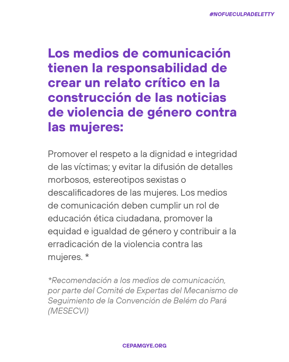 CepamGuayaquil's tweet photo. ❌Algunos medios de comunicación 🇪🇨 han priorizado contar el modo en que habría sido asesinada y torturada #LettyCando, tratamiento que termina espectacularizando su femicidio, en lugar de abordarlo reflexivamente y problematizarlo. https://t.co/NVmsc2UxLs