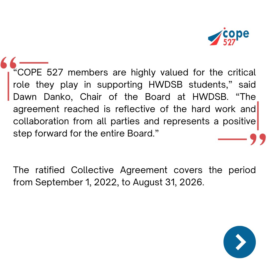 Cope527's tweet photo. An agreement has been reached between @HWDSB and @Cope527. #HamOnt #UnionProud #OntEd @COPEOnt /1 https://t.co/Cf2EWYJ1gv