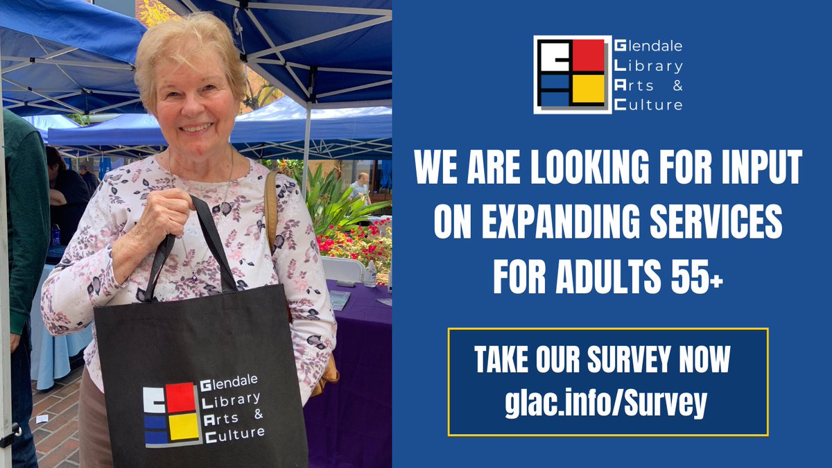 myglendaleLAC's tweet image. What kind of programming would you like to see more of? Help us improve the programs and services we offer for adults 55+ with this short survey! Complete the online survey by October 2, 2023. 
glac.info/Survey
#library #libraries #adultprograms #Glendale #GLAC #survey