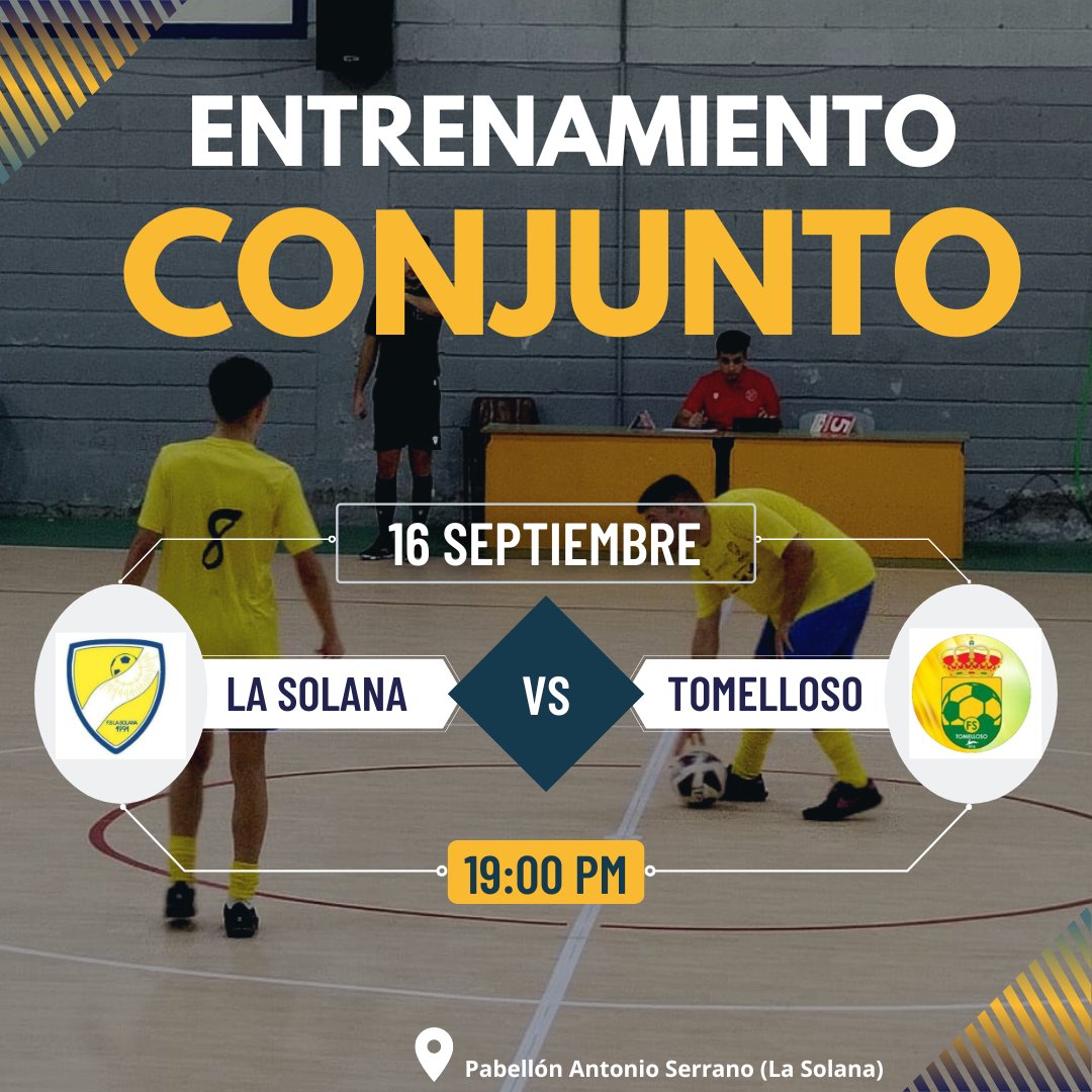 CDFSLaSolana's tweet photo. ENTRENAMIENTO CONJUNTO 16 SEPTIEMBRE
Primer partido de entrenamiento en casa contra @tonelloso de cara a la temporada que viene,  sacrificio y trabajo duro se podrán notar con el balón en los pies de nuestros jugadores. 
VAMOS AMARILLOS 💛💙 https://t.co/qcCMeazQM6