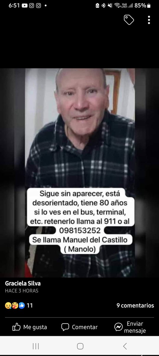 Buscando a MANOLO!EL SR HACE 14 DÍAS QUE DESAPARECIÓ (hoy es 12/9/23). Su flia lo sigue buscando por todos lados y agradece volver a difundir. Manolo tiene que aparecer!
RT RT