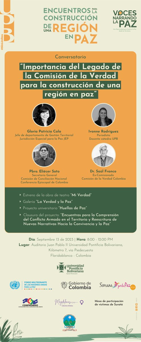 CompromisoOng's tweet photo. #Invitación Mañana se desarrollará el último de los conversatorios #CorporaciónCompromiso del Proyecto: Encuentros para la comprensión del conflicto armado en el territorio y reescritura de nuevas narrativas hacia la convivencia y la paz. Te esperamos en la #UPBBga https://t.co/LsIPmSvcvq