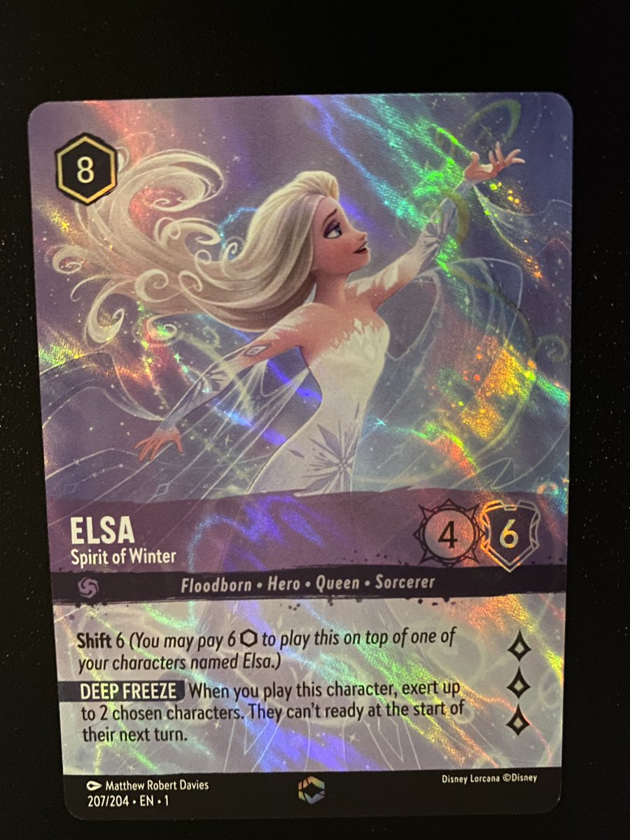 LorcanaChapter1's tweet photo. Ooosh started opening a few packs from our booster box, loving every minute and then booooom look who makes an appearance #lorcanaenchanted #lorcana #disneylorcana https://t.co/t3U9gBYUkt