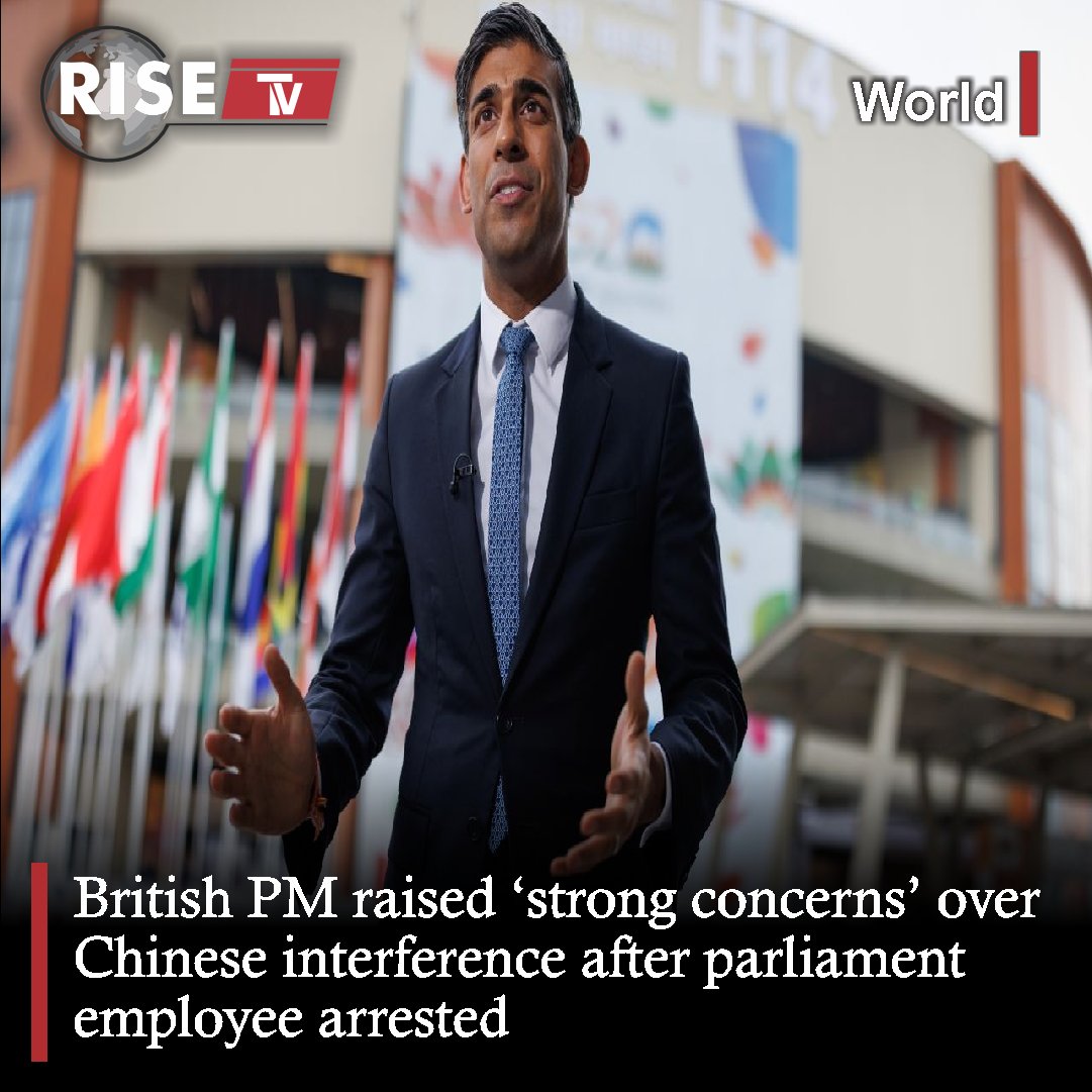 RiseTv_Global's tweet image. 🇬🇧🇨🇳 UK Prime Minister Rishi Sunak expresses &quot;very strong concerns&quot; to China&apos;s Premier about potential interference in British democracy. This follows the arrest of a parliament employee on suspicion of spying for China. 🗳️🔍 #UKChinaRelations #DemocracyConcerns 🌐📰