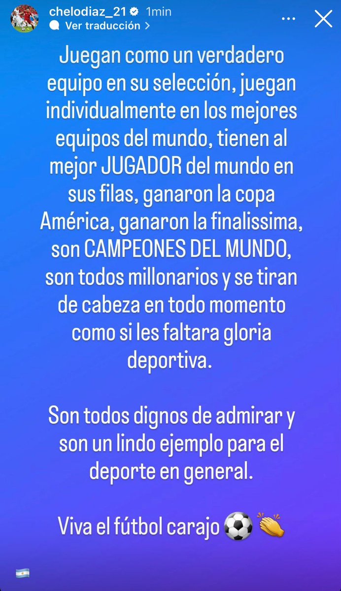 Chelo Díaz, campeón de América con Chile, rendido a los pies de la Scaloneta tras su show vs. Bolivia en la altura de La Paz. RESPETO ABSOLUTO