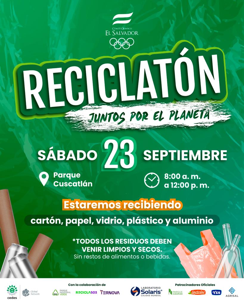 Los espero ese día con su bolsita de materiales reciclables... 

Se recibirán plástico, papel, aluminio, vidrio. Y apoyemos al deporte y el Planeta. #REciclar #SanSalvador