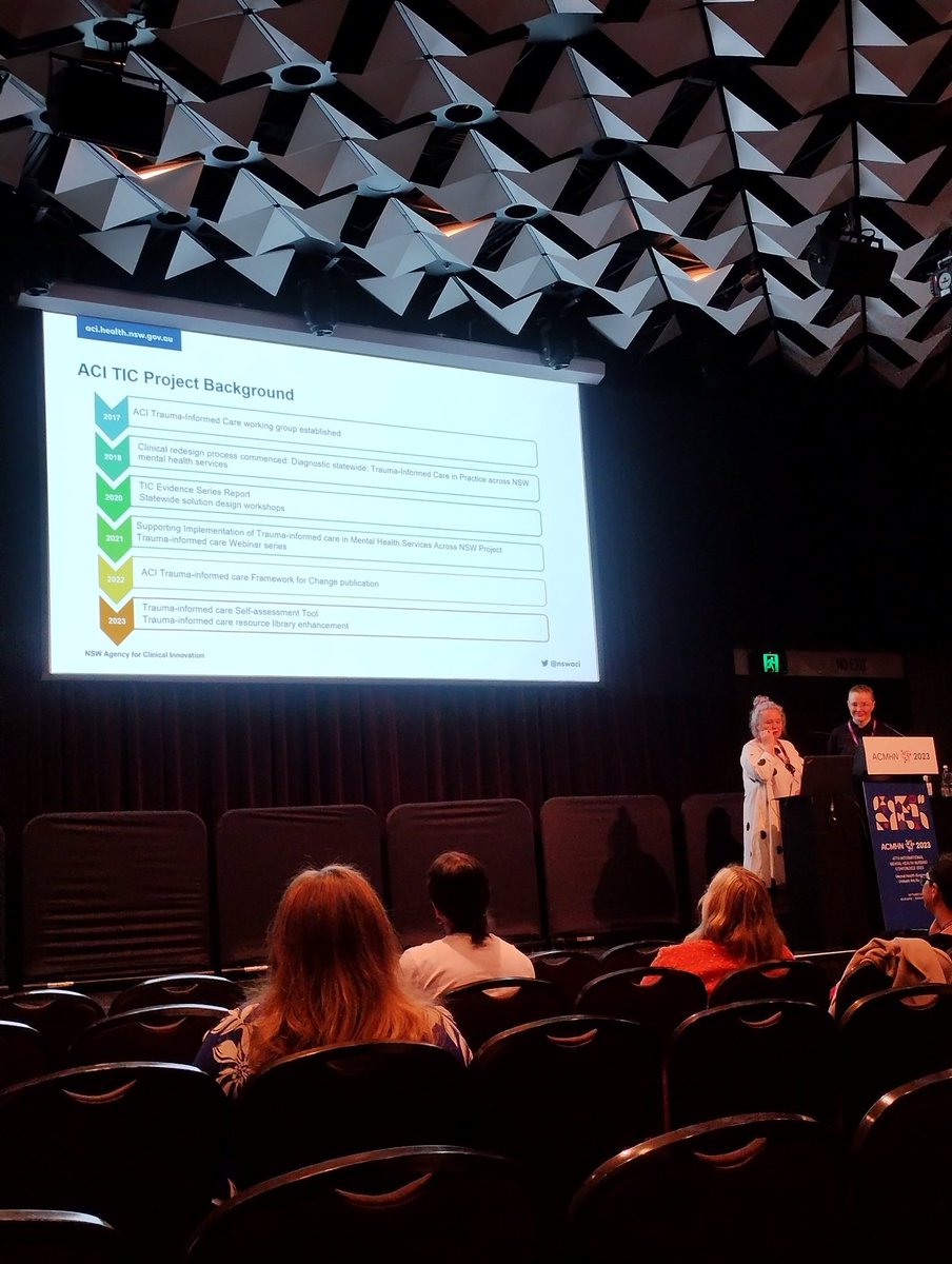 #acmhn2023 <a href="/nswaci/">NSW Agency for Clinical Innovation</a> discussing trauma-informed mental health services... value of the peer workforce