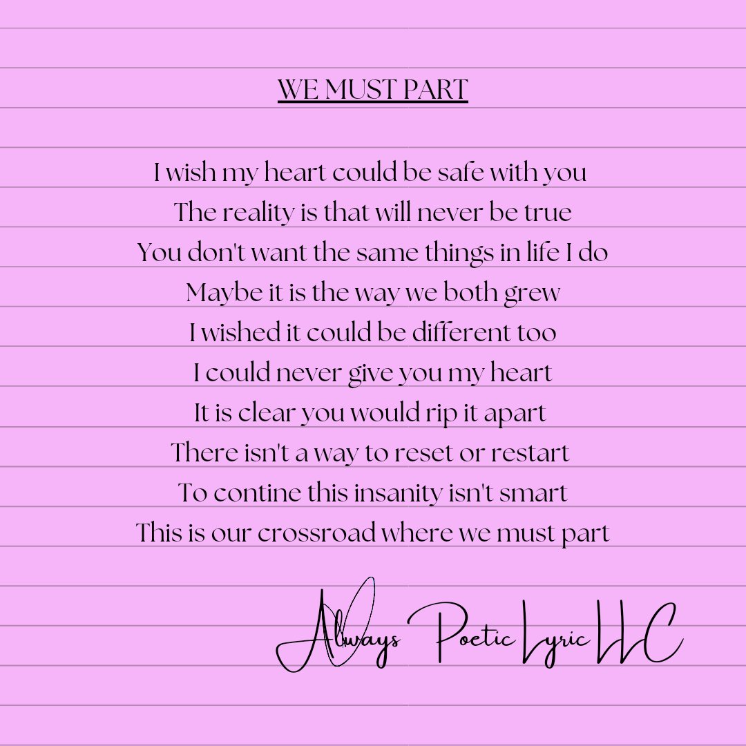 PoeticLyricLLC's tweet photo. #wemustpart #poemoftheday #poem #poetry #poet #ministries #poetrycommunity #verbalartist #crossroads #rhymingpoetry #poeticlyricllc https://t.co/2vGMKsW3ol