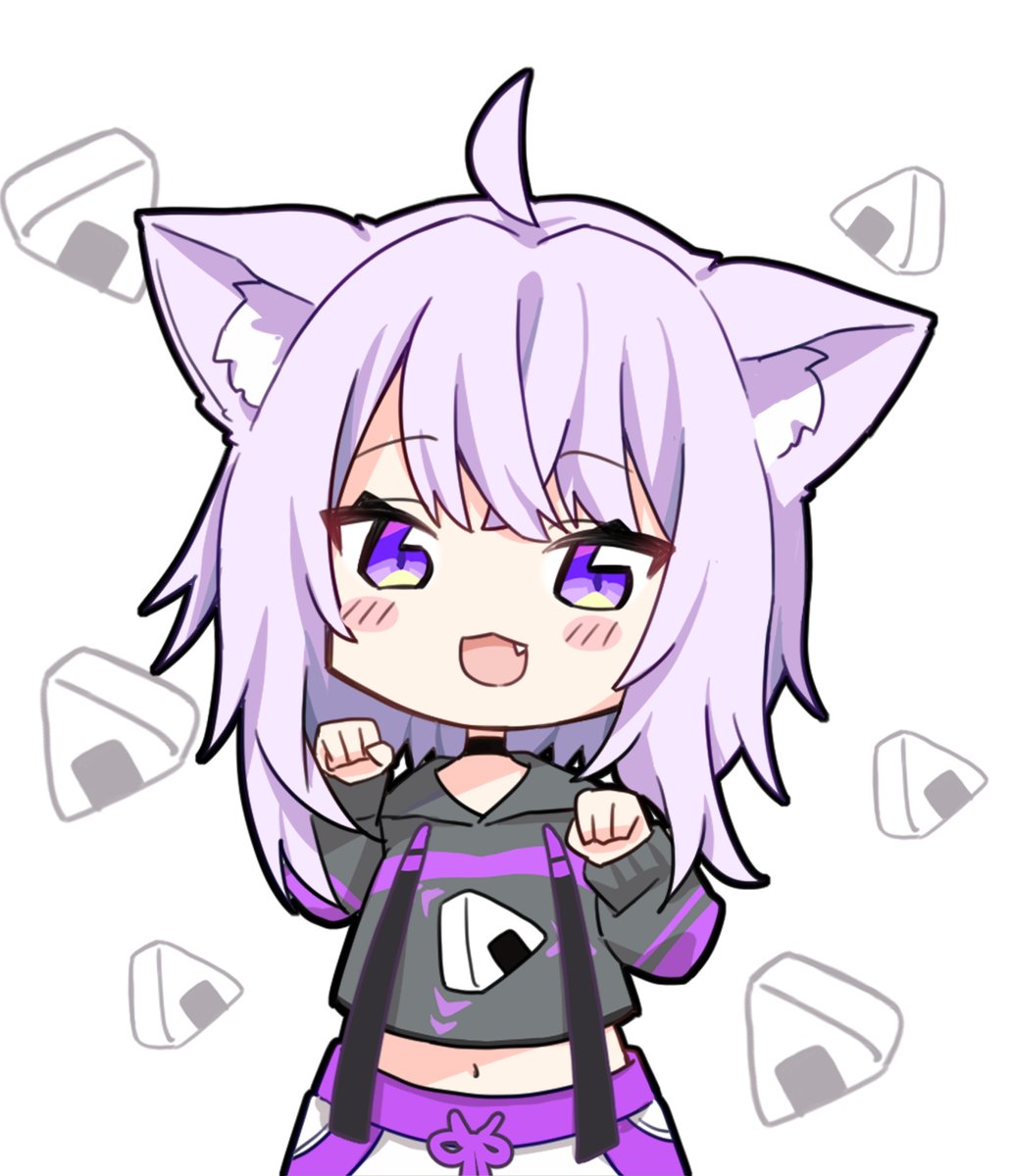 nekomata okayu 1girl animal ears onigiri cat ears solo purple hair ahoge  illustration images