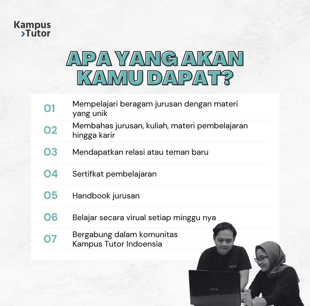 KampusTutor's tweet image. 📍KATO MINI CLASS AKHIRNYA DIBUKA (LAGI)📍

Buat kamu ✨soon-to-be✨ mahasiswa yang masih bingung ambil prodi apa atau selalu penasaran "gimana ya matkul kuliah prodi X? 🧐"

Pasti bakal cocok join KaTo Mini Class. Guarenteed! 🤞

#AmbilLangkahPertama #Studytwt #AMBISVERSE