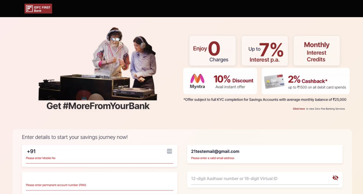 netham91's tweet photo. @IDFCFIRSTBank If an email address begins with a number, isn't it a valid email address. Technology requires testing also. There are 3 more places in the journey where such issues are there. https://t.co/3HpBsNism2