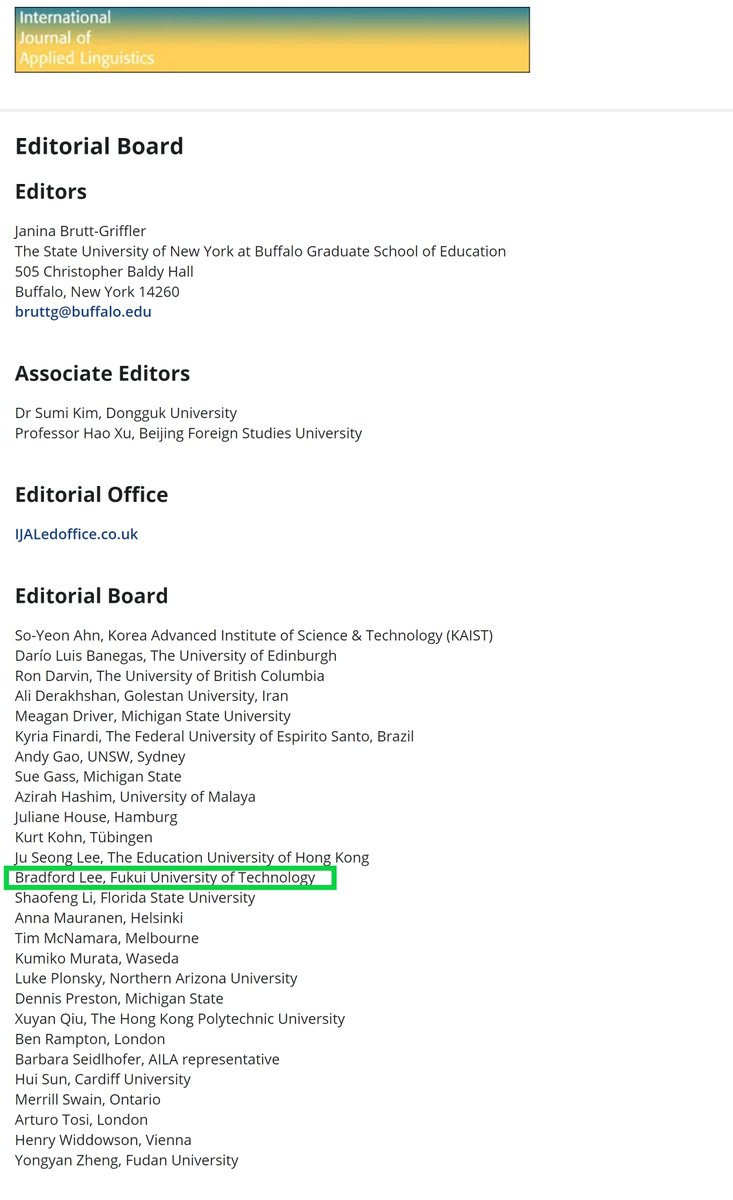 I'm very pleased and honored to join the editorial board at International Journal of Applied Linguistics (InJAL). onlinelibrary.wiley.com/journal/147341…