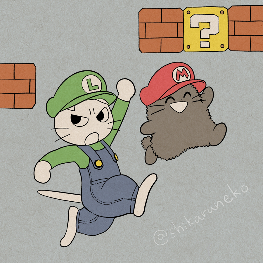 luigi ,mario overalls hat green shirt shirt green headwear open mouth red headwear  illustration images