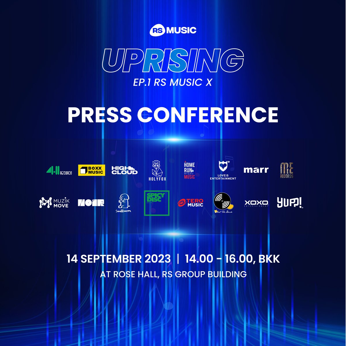RS MUSIC UPRISING : EP.1 RS MUSIC X” 
การร่วมมือของ RS MUSIC และ Partner ค่ายเพลงพันธมิตรผู้นำทางดนตรีแห่งยุค พร้อมเหล่าศิลปินและนักแสดงมากมาย

ห้ามพลาด! การถ่ายทอดสดงานแถลงข่าว 📌14 ก.ยนี้ เวลา 14.00 น. เป็นต้นไป 
ทางเพจ RS MUSIC THAILAND

#RSMUSIC
#RSMUSICUPRISING #RSMUSICX