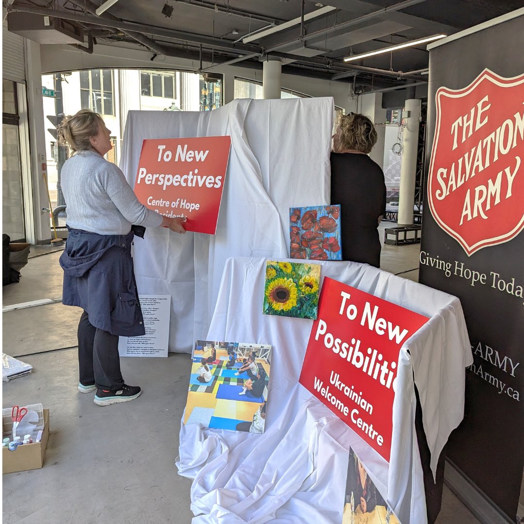 TSACSC's tweet photo. We are very excited to be participating in @lobbyfest this week. Thank you to our volunteers for helping set up our Open a Door window display at 808-1 St SW (and a thank you to Allied Properties for sharing your space!) https://t.co/LJkm8GooUT