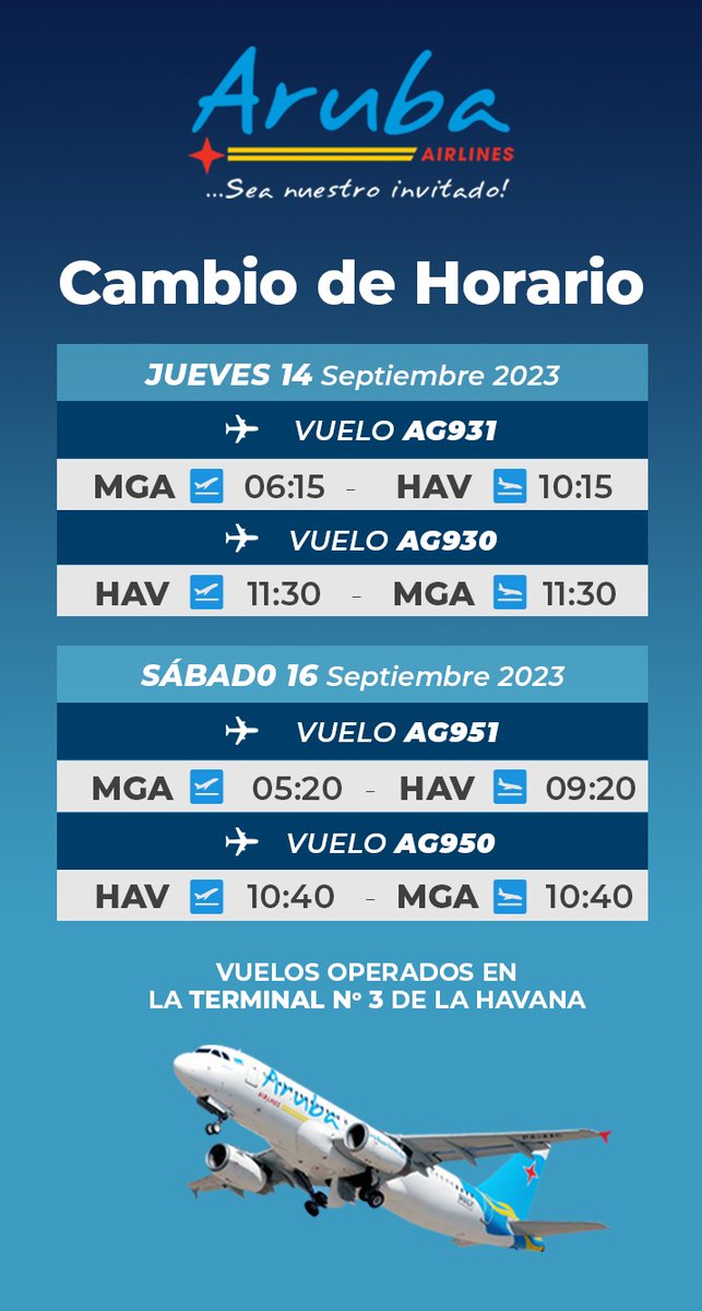 ToursTravels_Cu's tweet photo. Cambios Horarios vuelos Aruba Airlines septiembre https://t.co/jRfPpPnPm6